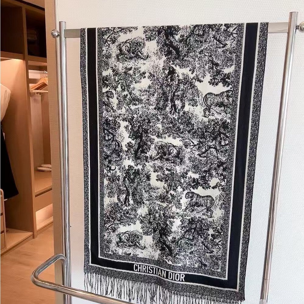 Great Gifts Dior Black and White Toile Scarf with Christian Dior Logo